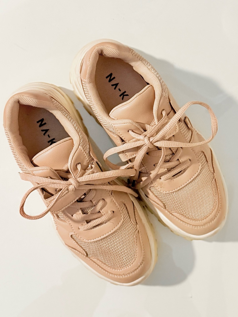 NA-KD Beige Platform Sneakers with Velcro Detail Size 7